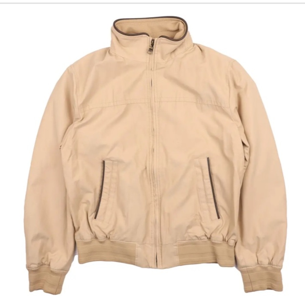 Brooks Brothers Men's Beige Bomber Jacket Zip Front Med Hidden Hood